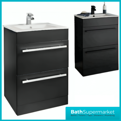 Kartell Purity Nero Matt Black Floor Standing Drawer Basin Unit 600mm With Handles