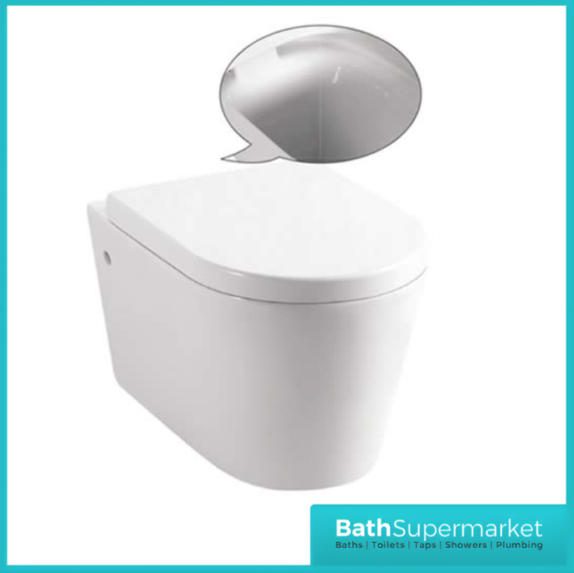 White Rimless Wall Hung Pan With Soft Close Toilet Seat