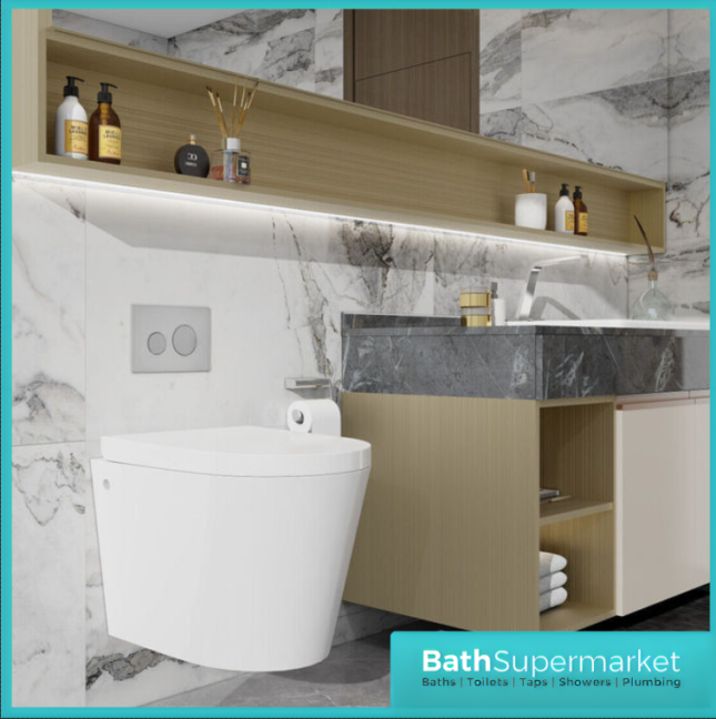 White Rimless Wall Hung Pan With Soft Close Toilet Seat