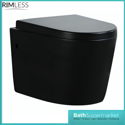 Black Rimless Wall Hung Pan With Soft Close Toilet Seat