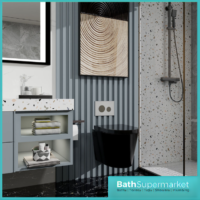 Black Rimless Wall Hung Pan With Soft Close Toilet Seat