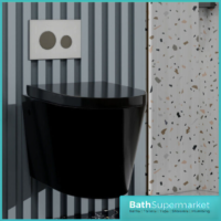 Black Rimless Wall Hung Pan With Soft Close Toilet Seat