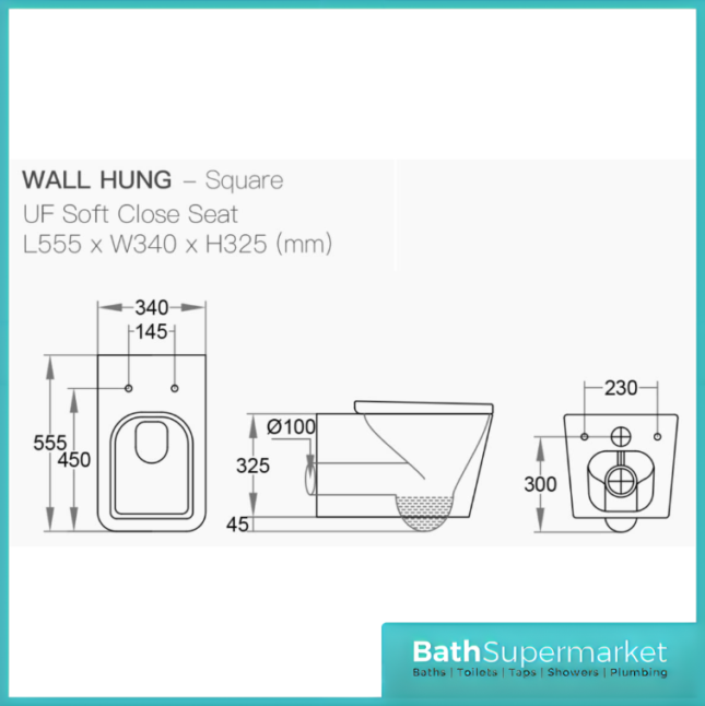 Gloss White Square Wall Hung Pan With Soft Close Toilet Seat