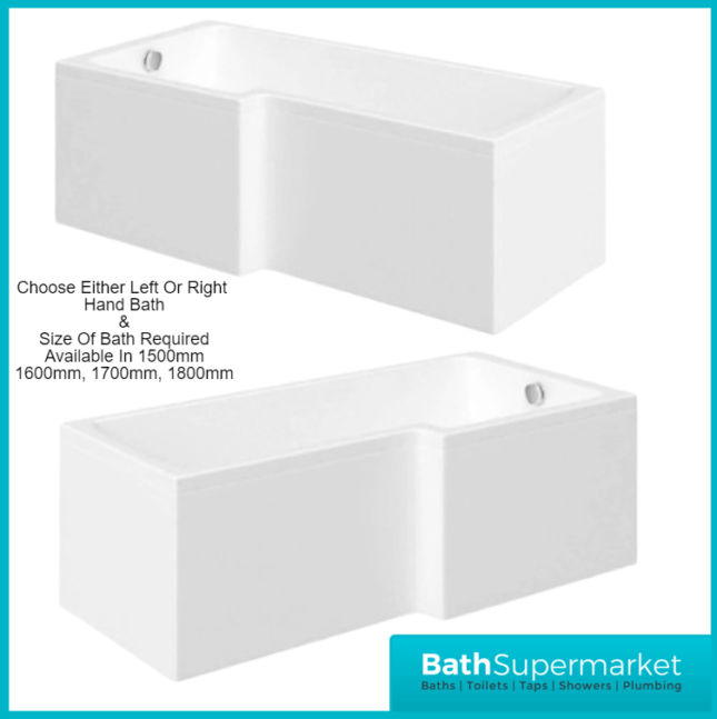 Titan L Shape Bath Left-Right Hand & Brushed Brass Shower Screen With Fixed Return