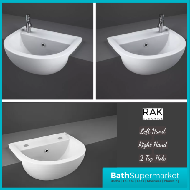 RAK Compact Semi Recessed Basin Right & Left Hand 450mm Wide - 1 & 2 Tap Hole