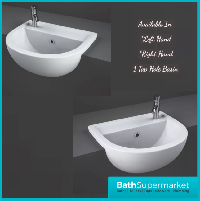 RAK Compact Semi Recessed Basin 1 Tap Hole Right & Left Hand 400mm Wide