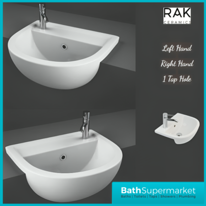 RAK Compact Semi Recessed Basin 1 Tap Hole Right & Left Hand 400mm Wide