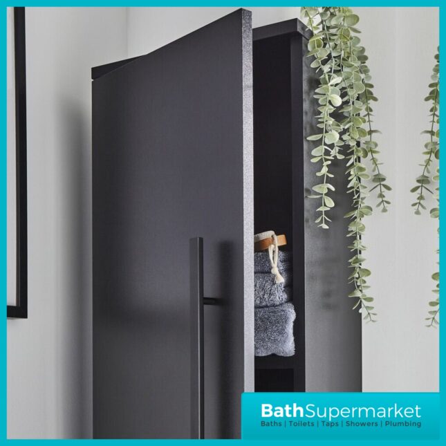 Kartell Purity Nero Matt Black Wall Mounted Tall Side Storage Unit 600mm With Handle