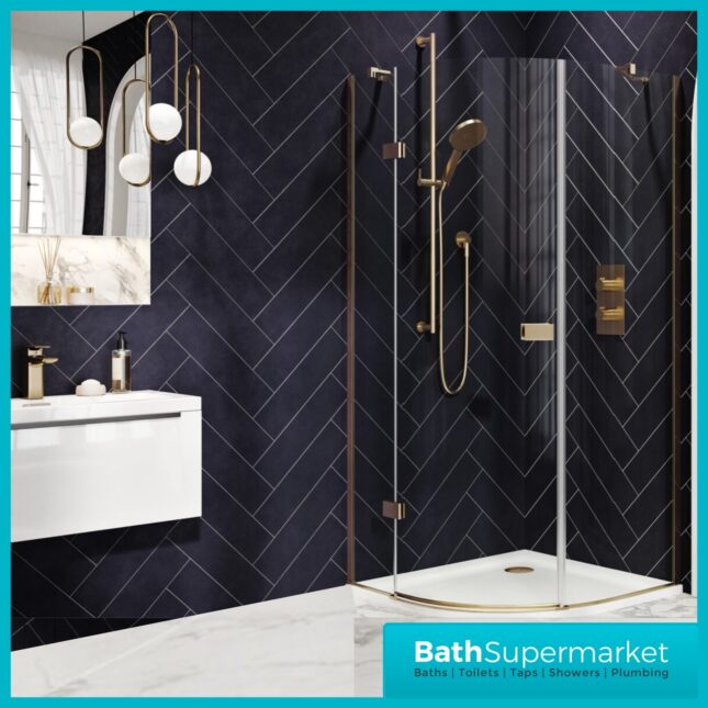 Sognare Athena Brushed Brass Quadrant Shower Enclosure 900mm x 900mm - 1900mm