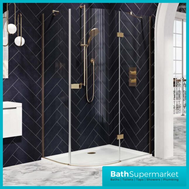 Sognare Athena Brushed Brass Hinged Offset Quadrant Shower Enclosure 1200mm x 800mm