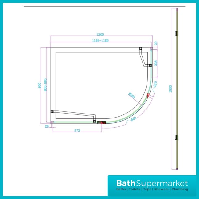 Sognare Athena Chrome Hinged Offset Quadrant Shower Enclosure 1200mm x 900mm