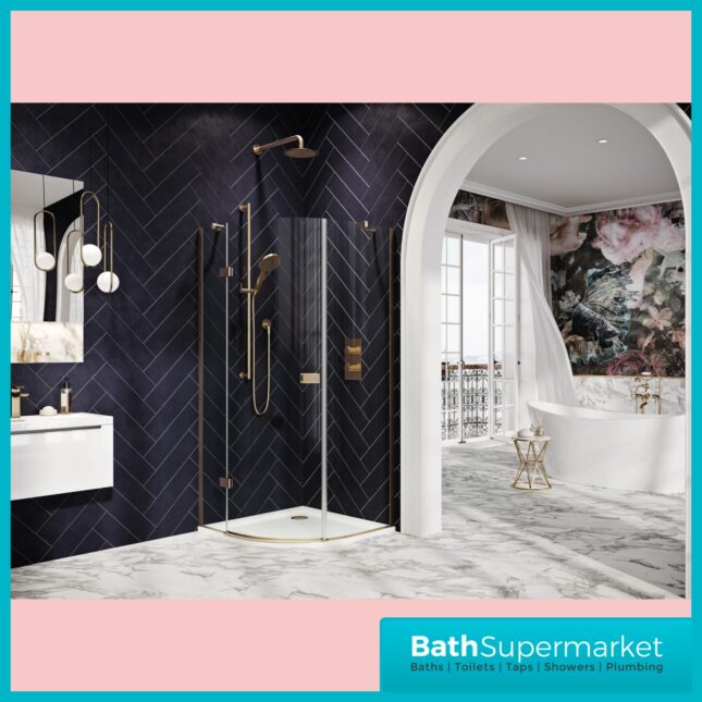 Sognare Athena Brushed Brass Quadrant Shower Enclosure 900mm x 900mm – 1900mm