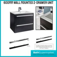 Kartell Purity Nero Matt Black Wall Hung Drawer Basin Unit 600mm With Handles