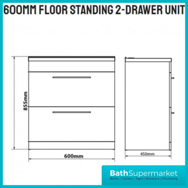 Kartell Purity Nero Matt Black Floor Standing Drawer Basin Unit 600mm With Handles