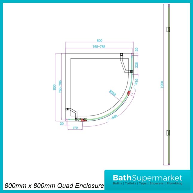 Sognare Athena Chrome Quadrant Shower Enclosure 800mm x 800mm – 1900mm