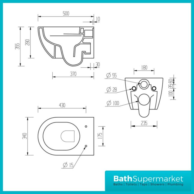 AquaVolere Fleur Rimless Wall Hung WC Pan & Soft Close Toilet Seat