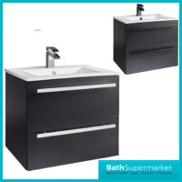 Kartell Purity Nero Matt Black Wall Hung Drawer Basin Unit 600mm With Handles
