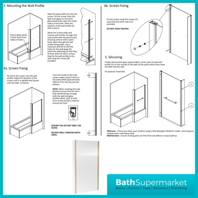 Titan L Shape Bath Left-Right Hand & Brushed Brass Shower Screen With Fixed Return