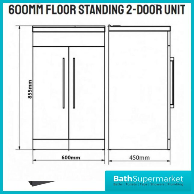 Kartell Purity Nero Matt Black Floor Standing Vanity Basin Unit 600mm With Handles