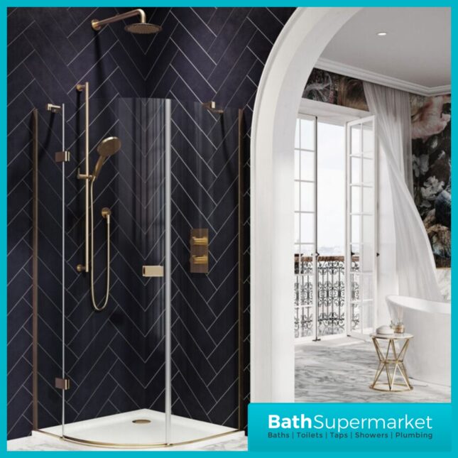 Sognare Athena Brushed Brass Quadrant Shower Enclosure 900mm x 900mm - 1900mm