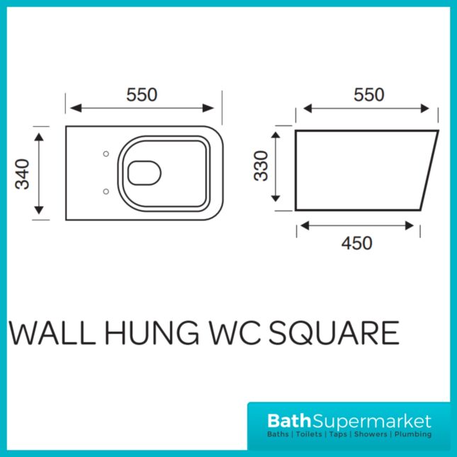 Kartell Genoa Square Wall Hung WC Pan With Premium Soft Close Toilet Seat