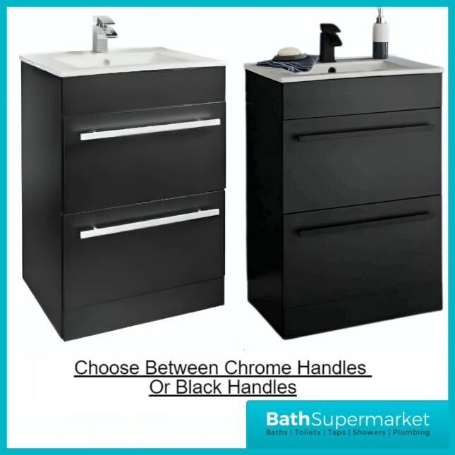 Kartell Purity Nero Matt Black Floor Standing Drawer Basin Unit 600mm With Handles