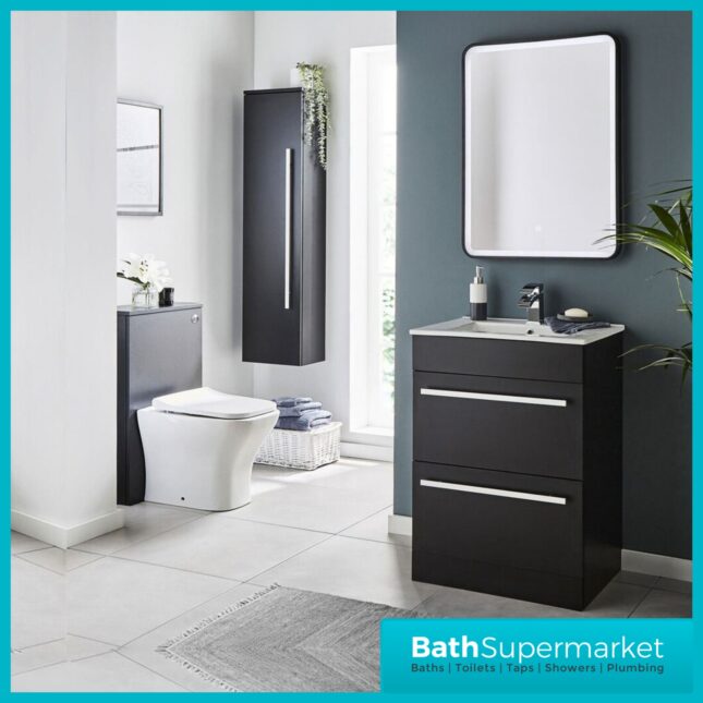 Kartell Purity Nero Matt Black Floor Standing Drawer Basin Unit 600mm With Handles