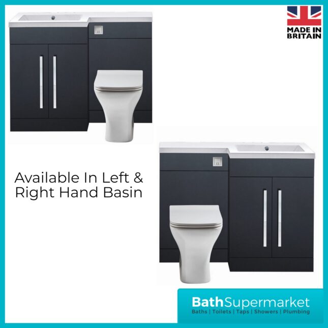 Sognare Mili Matt Grey L Shape Vanity Basin & WC Unit Pack 1100mm LH & RH