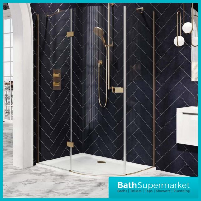 Sognare Athena Brushed Brass Hinged Offset Quadrant Shower Enclosure 1200mm x 800mm