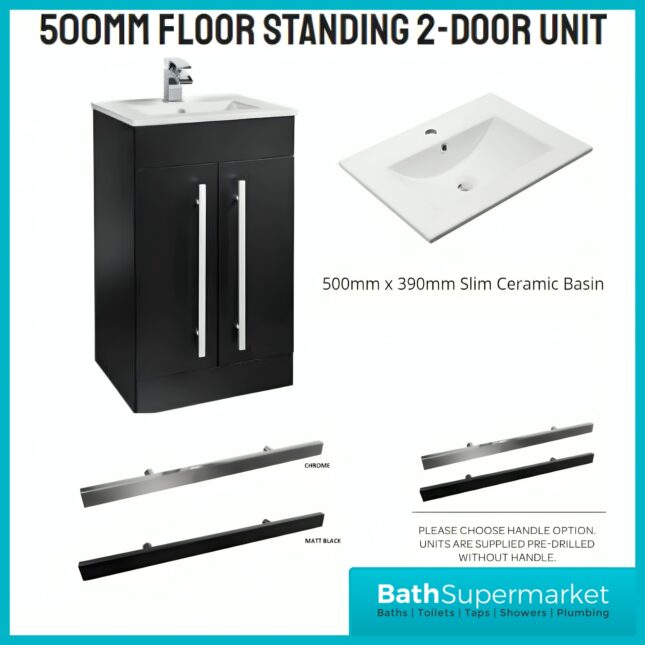 Purity Nero Matt Black 2 Door Floor Standing Vanity Basin Unit With