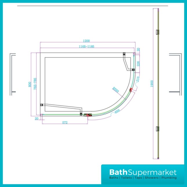 Sognare Athena Brushed Brass Hinged Offset Quadrant Shower Enclosure 1200mm x 800mm