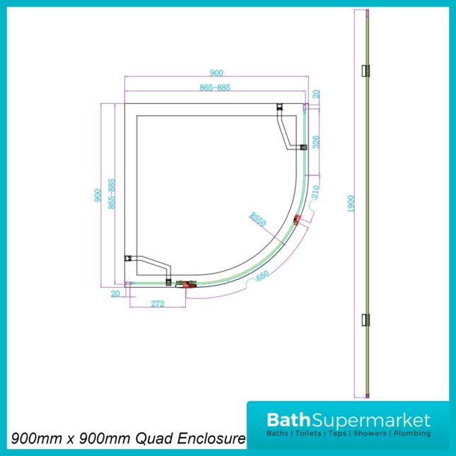 Sognare Athena Black Quadrant Shower Enclosure 900mm x 900mm – 1900mm