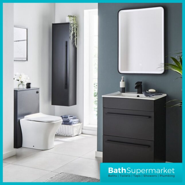 Kartell Purity Nero Matt Black Wall Mounted Tall Side Storage Unit 600mm With Handle