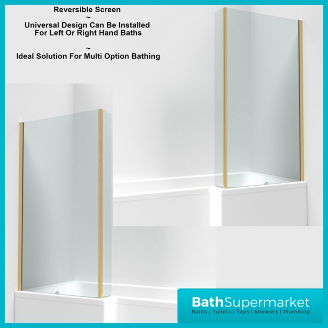 Titan L Shape Bath Left-Right Hand & Brushed Brass Shower Screen With Fixed Return