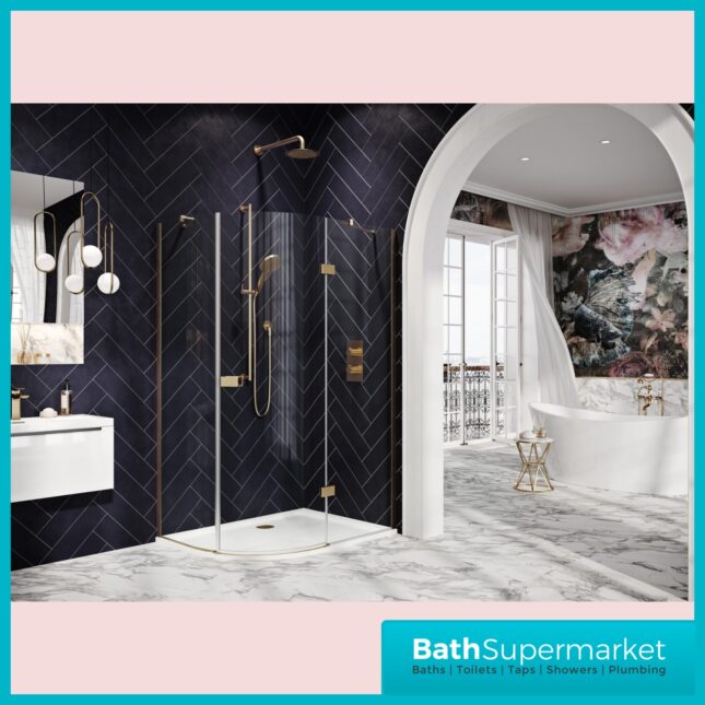 Sognare Athena Brushed Brass Hinged Offset Quadrant Shower Enclosure 1200mm x 800mm