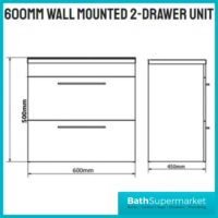 Kartell Purity Nero Matt Black Wall Hung Drawer Basin Unit 600mm With Handles