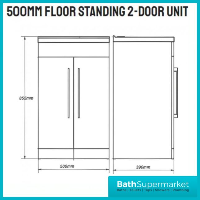 Purity Nero Matt Black 2 Door Floor Standing Vanity Basin Unit 500mm With Handles