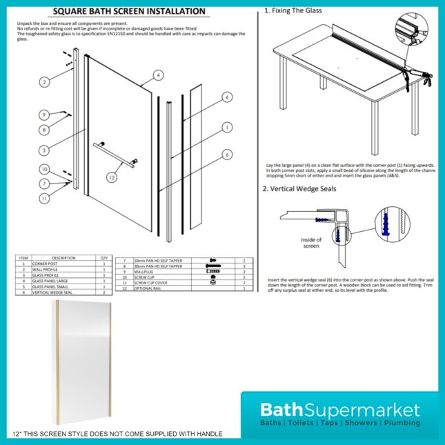 Titan L Shape Bath Left-Right Hand & Brushed Brass Shower Screen With Fixed Return