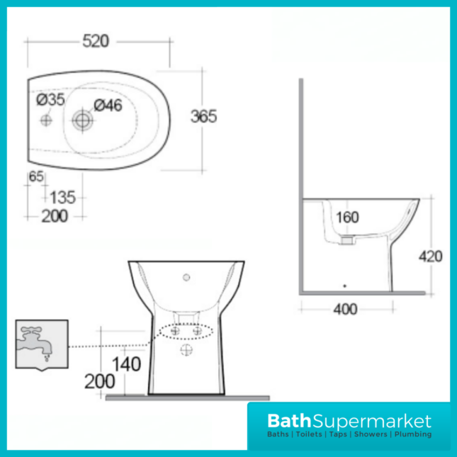 RAK Morning Alpine White Floor Standing Back To Wall Bidet 1 Tap Hole