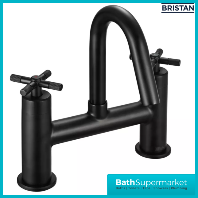 Bristan Cruzar Matt Black Twin Crosshead Handle Bath Filler Tap