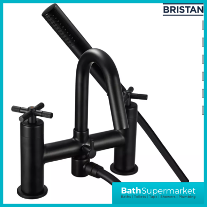 Bristan Cruzar Matt Black Twin Crosshead Handle Bath Shower Mixer Tap