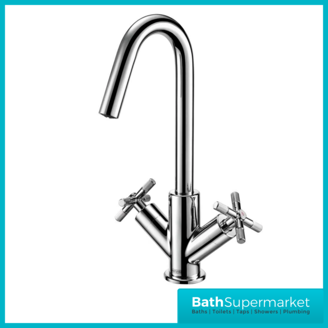 Bristan Cruzar Chrome Twin Crosshead Handle Basin Mixer Tap With Clicker Waste