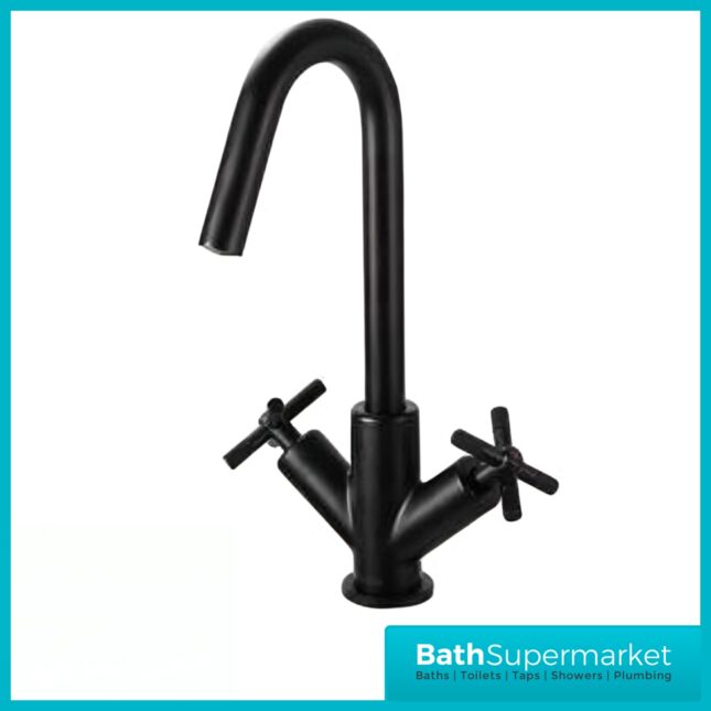 Bristan Cruzar Matt Black Twin Crosshead Handle Basin Mixer Tap With Clicker Waste