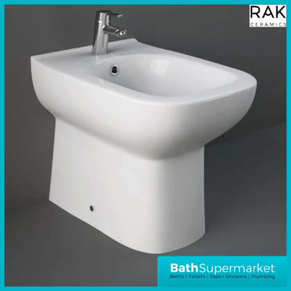 RAK Origin Alpine White Floor Standing Back To Wall Bidet 1 Tap Hole