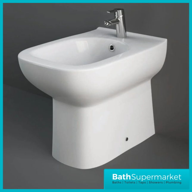 RAK Origin Alpine White Floor Standing Back To Wall Bidet 1 Tap Hole