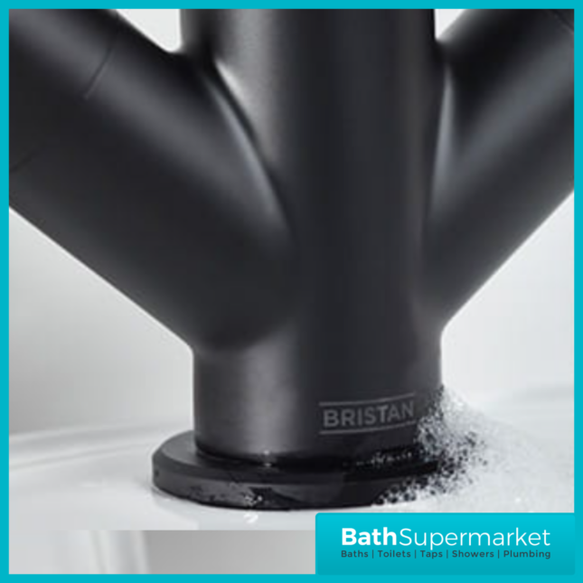 Bristan Cruzar Matt Black Twin Crosshead Handle Basin Mixer Tap With Clicker Waste