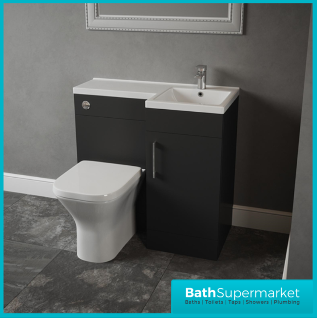 Pastille Black L Shape Vanity Basin Combination Unit-Pan & Handle Option 900mm LH/RH