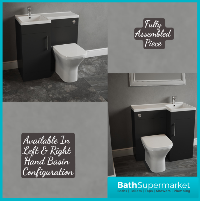 Pastille Black L Shape Vanity Basin Combination Unit-Pan & Handle Option 900mm LH/RH