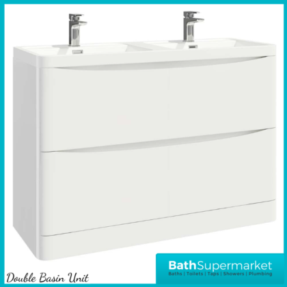 Sognare Cella Gloss White Double Basin Vanity Floor Standing Cabinet 1200mm