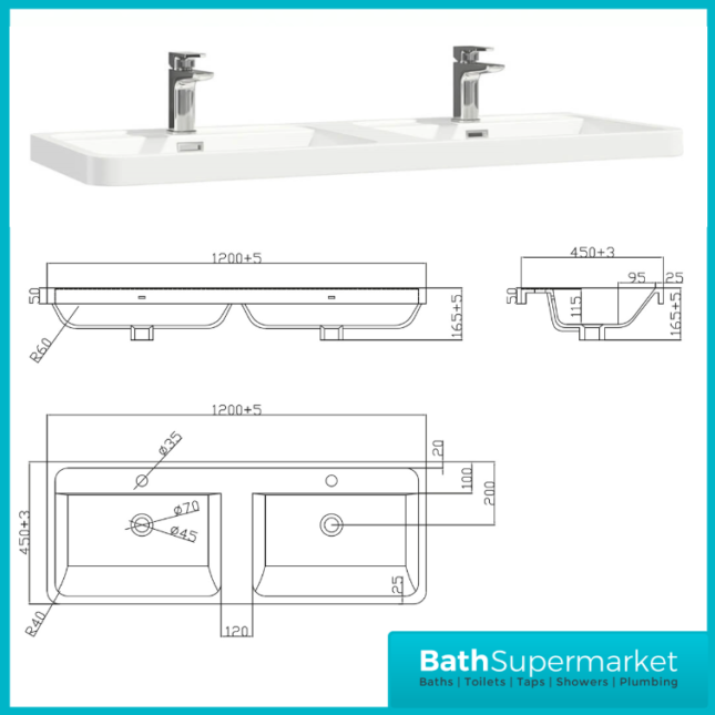 Sognare Cella Gloss White Double Basin Vanity Floor Standing Cabinet 1200mm